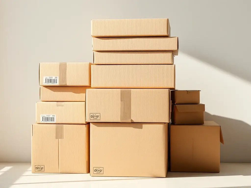 A neatly arranged stack of corrugated cardboard boxes, highlighting their strength and recyclability, perfect for shipping and storage.
